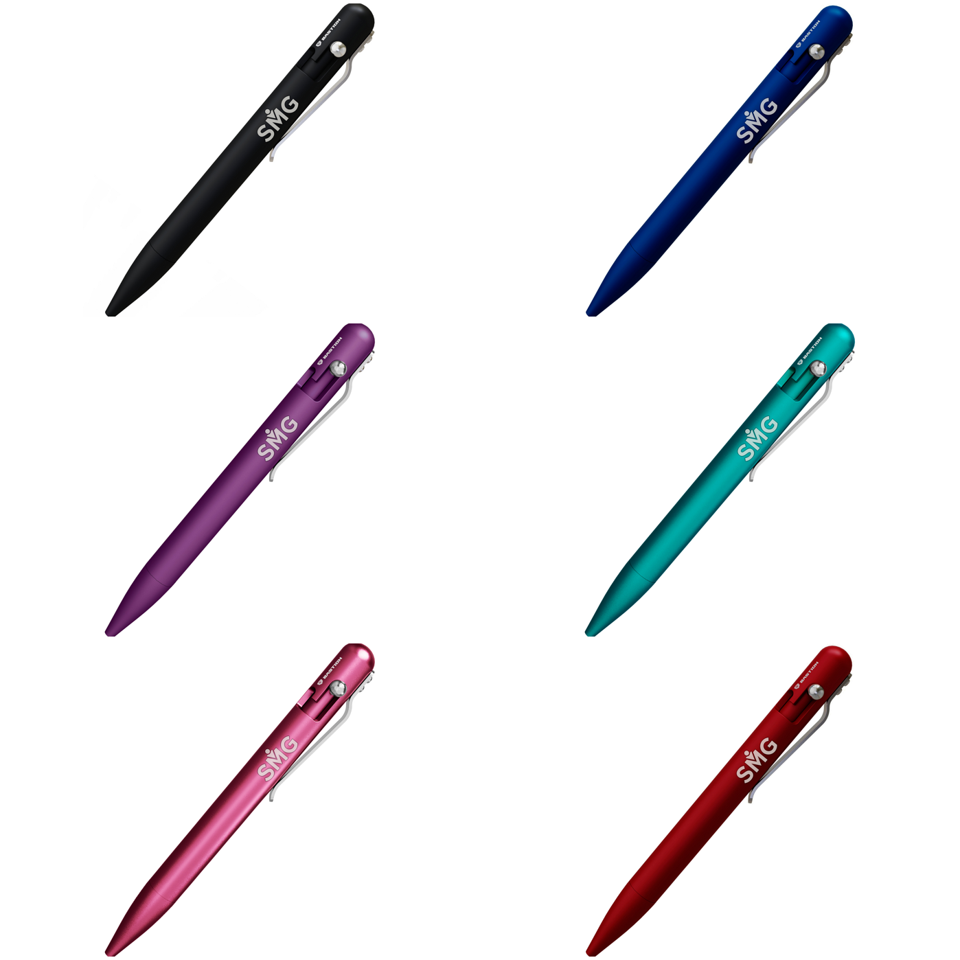 SMG logo laser-engraved on all six aluminum colorways